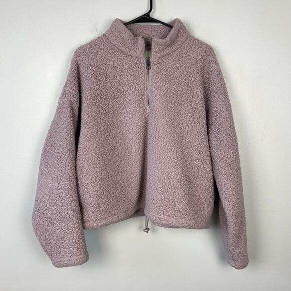 American Eagle Sherpa Fleece Pullover 1/2 Zip Lilac Purple Mock Neck Size Large - Picture 1 of 11